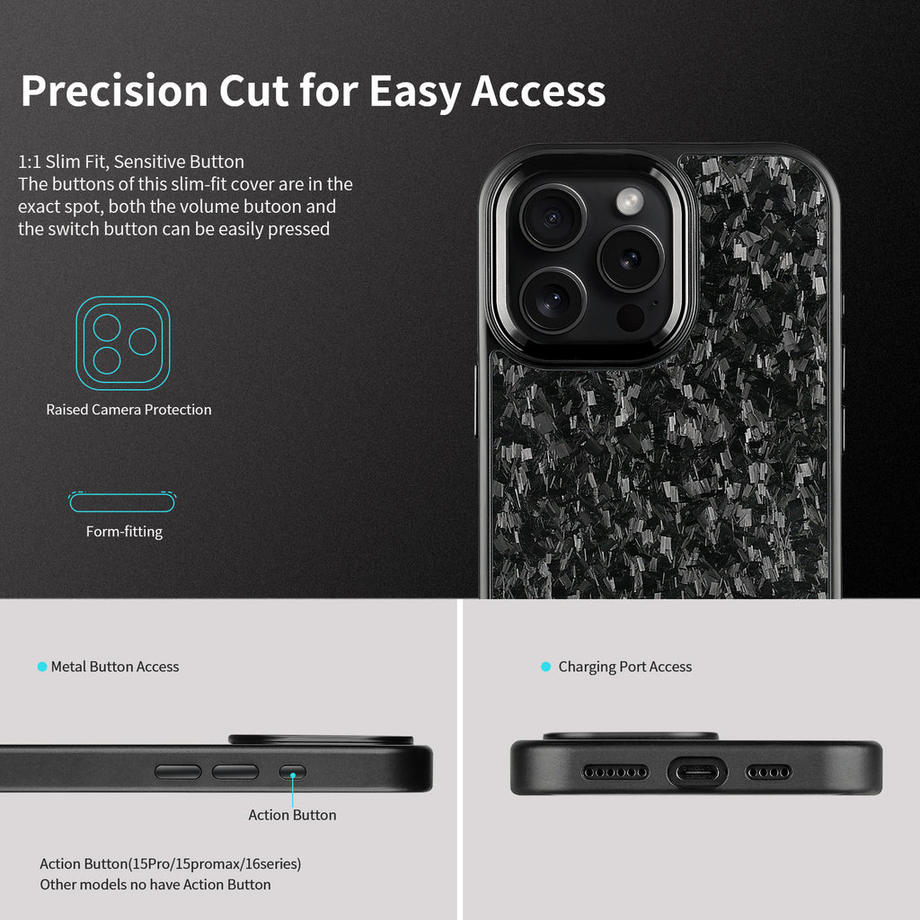(Updated Metal lens /Frame) Real Small Forged Carbon Fiber Magsafe Case for iPhone 17 16 15 14 13 12 Pro Max