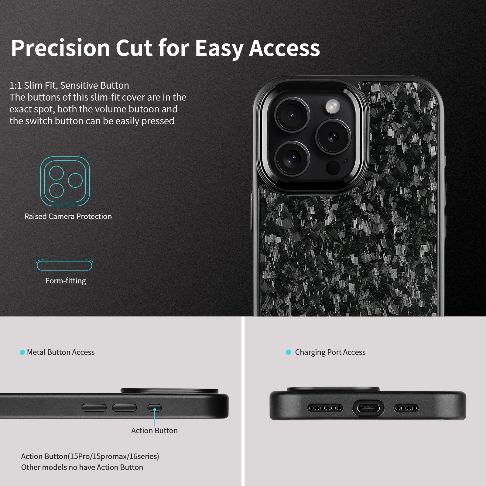 (Updated Metal lens /Frame) Real Small Forged Carbon Fiber Magsafe Case for iPhone 17 16 15 14 13 12 Pro Max
